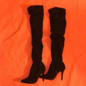 Over the knee black heeled boots